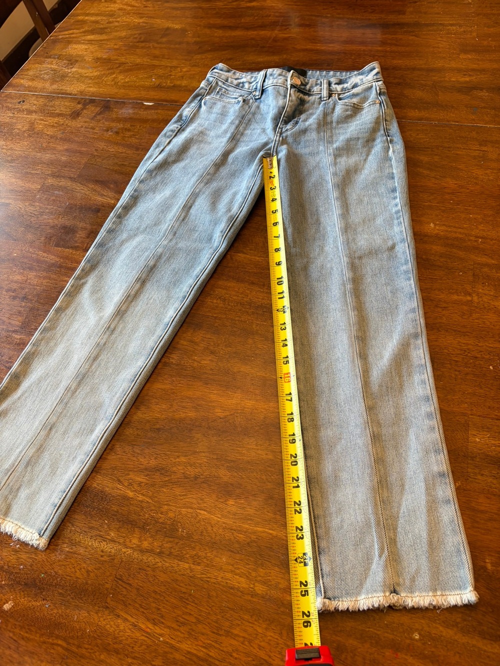 WHBM High-Rise Straight Jeans Size 00 Light Wash Raw Slit Hem Pintuck - Picture 13 of 14